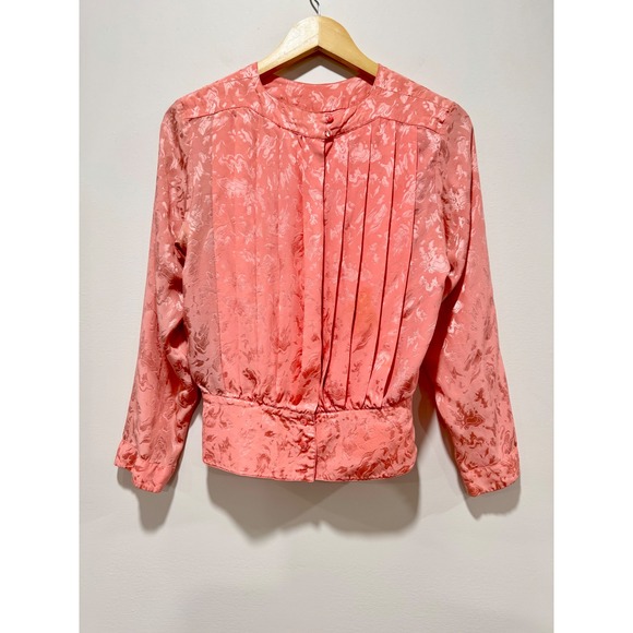 Argenti Tops - Argenti Petites Vintage 100% Silk Jacquard Pleated Blouse Coral Pink Size 10